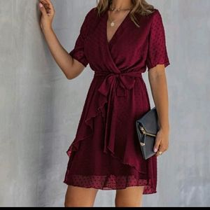 Swiss dot ruffle trim dress